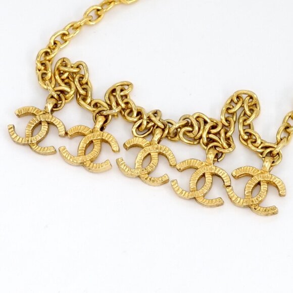 CHANEL CC Logos 5 Charm Necklace 16" Gold Tone Auth - Picture 6 of 7
